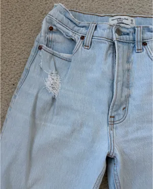 Abercrombie & Fitch Light Wash Distressed Ankle Jeans thumbnail 2