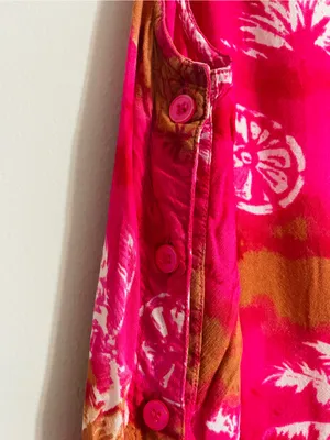 Vtg Desert Jems Hawaiian Boho Maxi Dress Rayon L Tropical 90s Pink Palm Print thumbnail 12