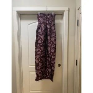 Lulus Dress Womens Small Purple Floral Strapless Jacquard Maxi Slit Gown Formal thumbnail 4