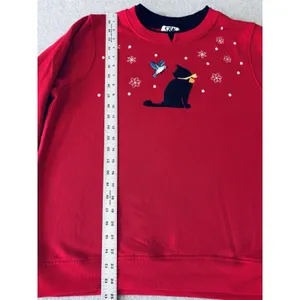 Y2K Sweatshirt C&K Designs Crewneck Cottage Granny Winter Black Cat Snow Medium thumbnail 7