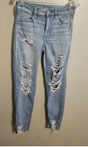 American Eagle Outfitters Light Blue Distressed Skinny Jeans | Size 4 thumbnail 1