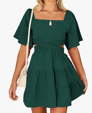 Green Square Neck Cut Out Dress Size XL thumbnail 1