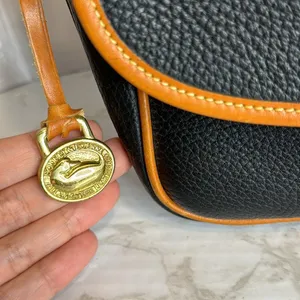 Dooney & Bourke Vtg equestrian blk Pebbled Leather with Brown Trim crossbody thumbnail 4