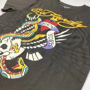 Ed Hardy Graphic T-Shirt Tee Gray Tattoo Skull Eagle Snake NYC Medium NEW! thumbnail 4