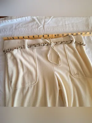 Juicy Couture Cream Velour Wide-Leg Lounge Pants with Gold Chain Trim Y2K Size M thumbnail 3