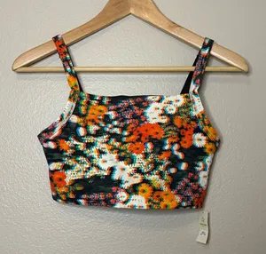aerie trippy floral 3D athletic casual sporty bra small multicolor black thumbnail 1