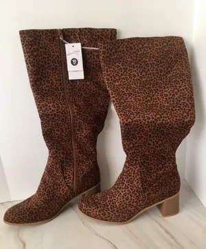 Leopard Print Knee High Boots, Size 10 Brown thumbnail 3