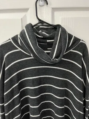 PaperMoon Oversized Medium Gray & White Striped Cowl Neck Tunic Top thumbnail 3