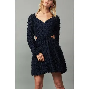 Current Air Textured Fit Flare Cutout Cocktail Party Navy Blue Dress XS NEW NWT thumbnail 4