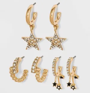 SUGARFIX by BaubleBar Star Charm Huggie Hoop Earring Set 3pc - Gold thumbnail 1