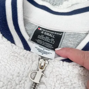 Champion cream Sherpa varsity bomber sporty jacket with logo thumbnail 6