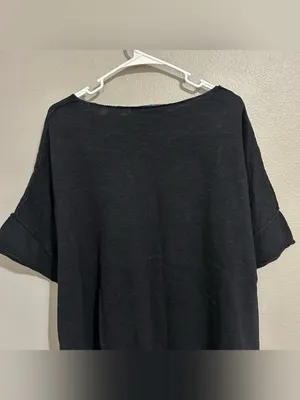 Free People Black Oversized Cotton Linen Blend Coastal Knit Top Women’s Medium thumbnail 7
