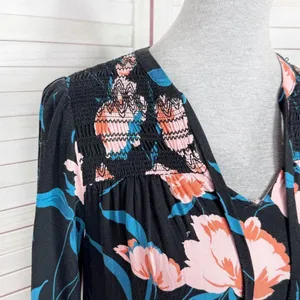 Maeve Anthropologie Ragonda‎ Floral Smocked Shoulder Tunic Shift Dress Black 4 thumbnail 6