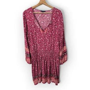 American Eagle Womens XL Long Boho Paisley Floral Gathered Mini Dress thumbnail 2