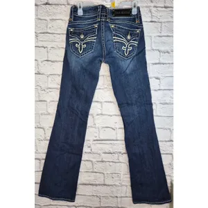 Rock Revival Stephanie Bootcut Jeans Size 29 Flap Pocket Y2K Thick Stitch Blue thumbnail 3