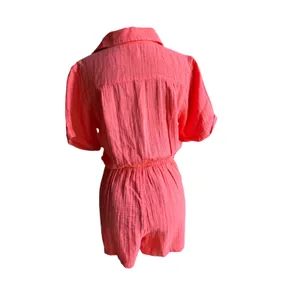Old Navy XS Petite Coral Double Gauze Romper 100% Cotton Button Front Pockets thumbnail 3