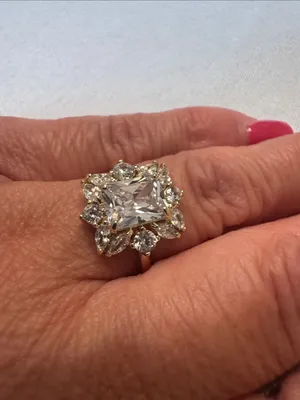 Gold-Tone Clear Crystal Halo Cocktail Ring thumbnail 5