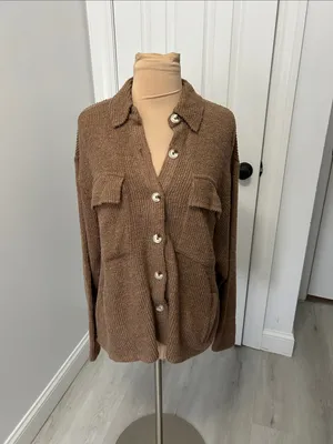 Blue Blush Oversized Ribbed Shacket Brown thumbnail 2