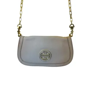 Tory Burch‎ Amanda Logo Gray Crossbody Clutch Gold Chain Flap Magnetic Closure thumbnail 4