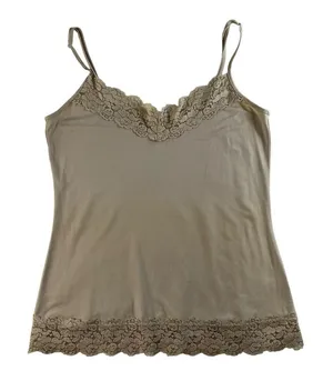 Cato Y2K Vintage Sz M Beige Cami Tank Top Lace Neck Bottom Trim Boho‎ Whimsy Coquette thumbnail 1
