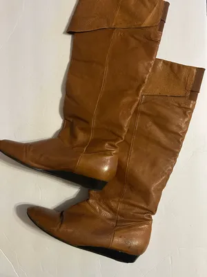 Women’s vintage Tan Leather Knee-High wedged Boots thumbnail 1