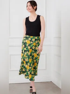 Karen Kane golden rose print crepe bias cut skirt. Size Medium. NWT. thumbnail 5