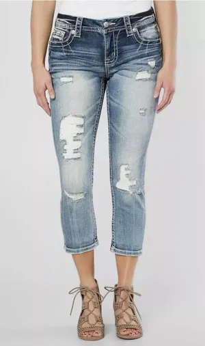 MISS ME Jeans Mid-Rise Easy Crop Curvy Distressed Size 27 Style E3374EFC thumbnail 1
