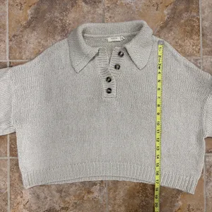 Harper Heritage cream knit polo henley cropped sweater thumbnail 4