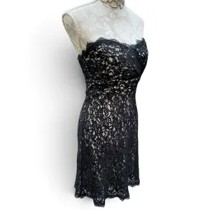 White House Black Market Black Lace Dress Strapless Cocktail Formal Sz 4 Small thumbnail 4