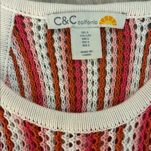 C&C California Knit Tank Coverup Dress Size Large Pink White Orange thumbnail 2