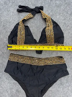 Sexy High Waist Halter V Neck Bathing Suit Tie Back Tummy Control Swimwear thumbnail 4
