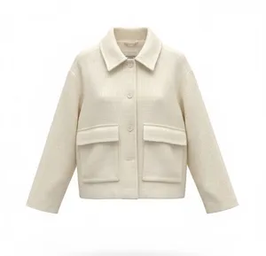 Abercrombie &‎ Fitch Cream Textured Boxy Jacket with Patch Pockets thumbnail 1