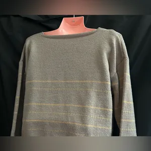 SHEIN Women's V-Neck Striped Knit Sweater Brown & Yellow SZ MD thumbnail 9