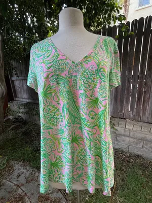 Lilly Pulitzer Etta V Neck top Mandevilla Baby Fins and Flippers resort vacay XL thumbnail 3