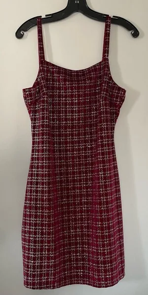 Altar'd State Red Silver Plaid Mini Dress Womens Large Coquette Tweed Slip Dress thumbnail 1