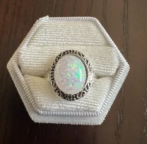 Gorgeous Stainless Steel Silver Band with Iridescent Gemstone Size 8 thumbnail 1