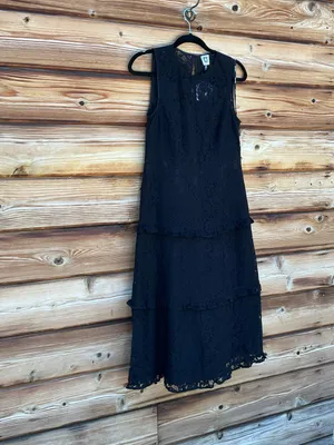 Black Size 6 Lace Sleeveless Tiered Ruffle Midi Dress thumbnail 5