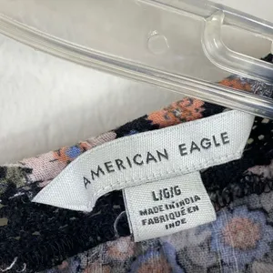 American Eagle Black Floral Lace Trim Long Sleeve Open Tie Back Blouse Size L thumbnail 8