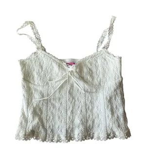 Edikted White Lace‎ Trim Cami Top Womens Medium Textured Bow Front Cropped Tank thumbnail 1