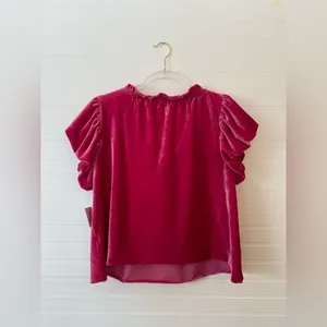 Free People Velvet Barbiecore Pink Puff Sleeve Terese Blouse thumbnail 5