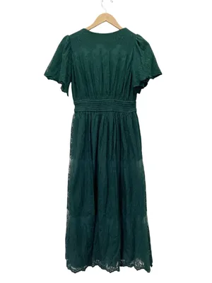 NWT Baltic Born Milena Midi Dress Medium Green Lace Smocked Waist Flutter Sleeve thumbnail 3