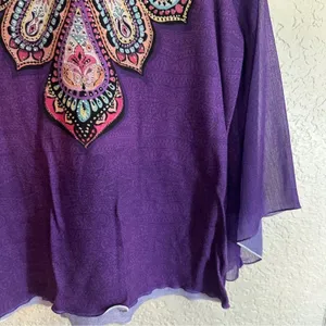 Chico's Top Purple 1‎ Women Embellished Sheer Bell Sleeve Boho thumbnail 6