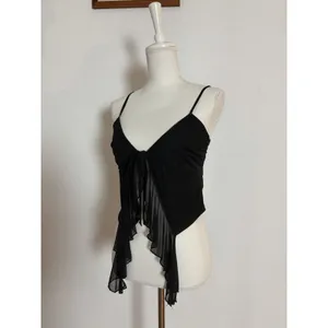 Steel Mill Black Mesh Ruffle Front Cami Tie Crop Top Sz L Fairy Fairycore Grunge thumbnail 4
