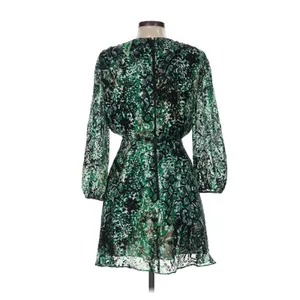 Alice + Olivia Mini Dress Womens 6 Green Snakeskin Silk Burnout Boho Luxe thumbnail 2