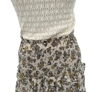 Anthropologie Current Air Dress Mini Sweater Ruffle Crewneck‎ Beige Size Small thumbnail 6
