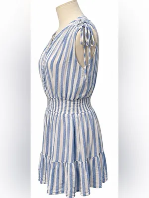 Rails Samina Casablanca Stripe Linen Blend Smocked Mini Dress L thumbnail 2