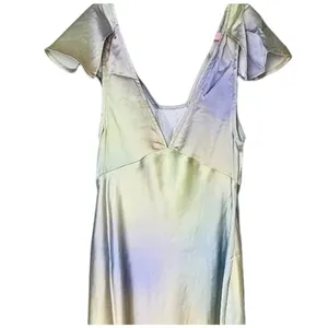 NWT WeWoreWhat Lace Silky Charmeuse Midi Maxi Slip Dress 0 Gold Ombre Watercolor thumbnail 7