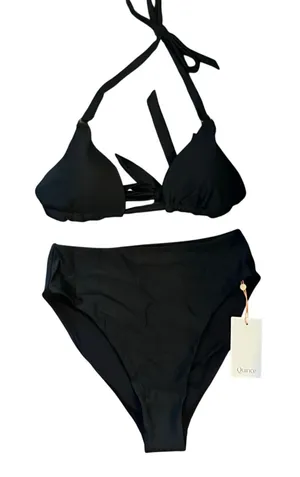 Quince Triangle Bikini Top and High Rise Bottom in Black Size M NWT! thumbnail 1