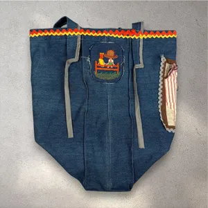 2000s Handmade Patchwork Denim Tote Bag Cottagecore Autumn Whimsy Thanksgiving thumbnail 3