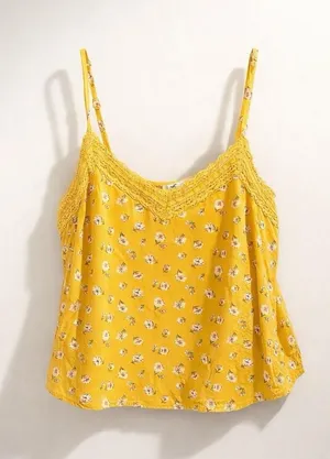 Hollister Yellow Floral Lace Trim Spaghetti Strap Cami Top XS thumbnail 1